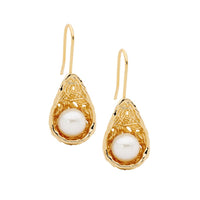 Yellow Gold Plated Silver Freshwater Pearl Nest Earrings