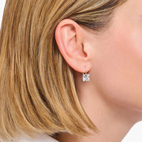 Earrings with Square Stone Pendant in White Silver