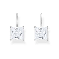 Earrings with Square Stone Pendant in White Silver
