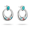 Half-Hoop Earrings with Turquoise, White & Red Stones