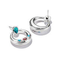 Half-Hoop Earrings with Turquoise, White & Red Stones