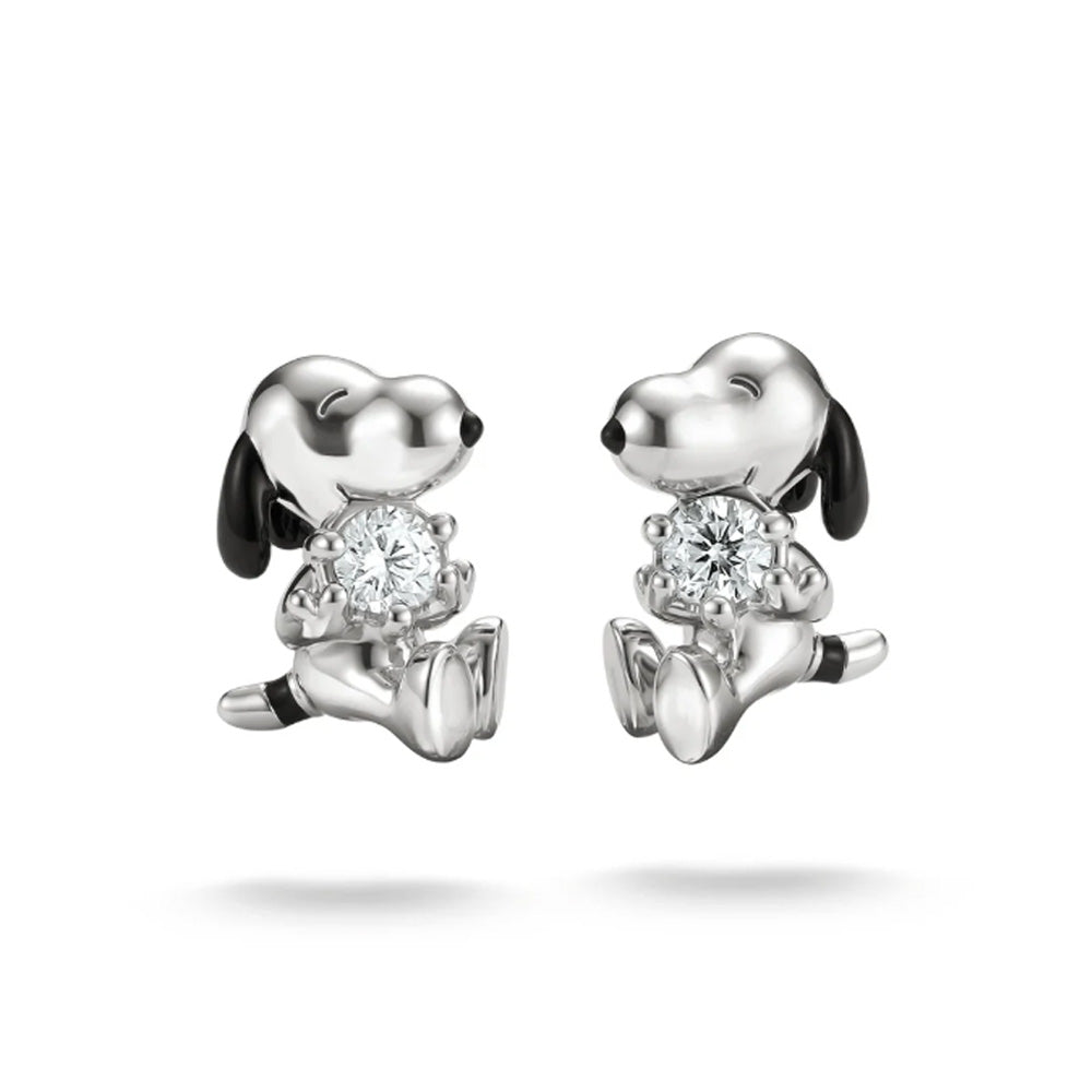 Snoopy Stud Earrings White Zirconia