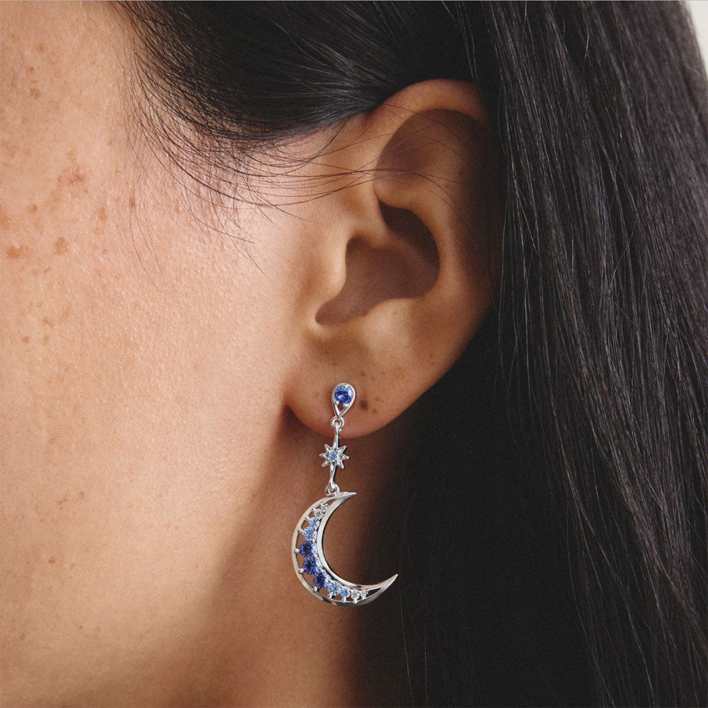 Earrings Moon and Star with Blue Stones