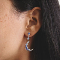 Earrings Moon and Star with Blue Stones