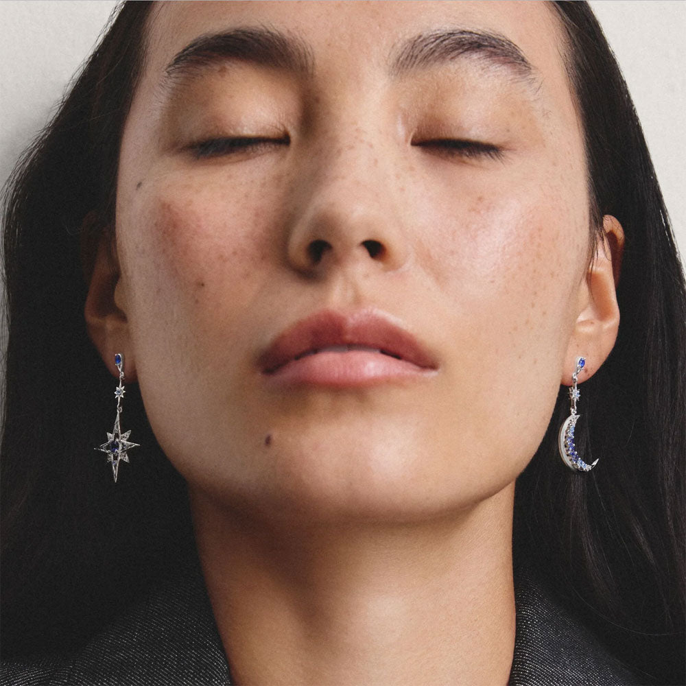 Earrings Moon and Star with Blue Stones