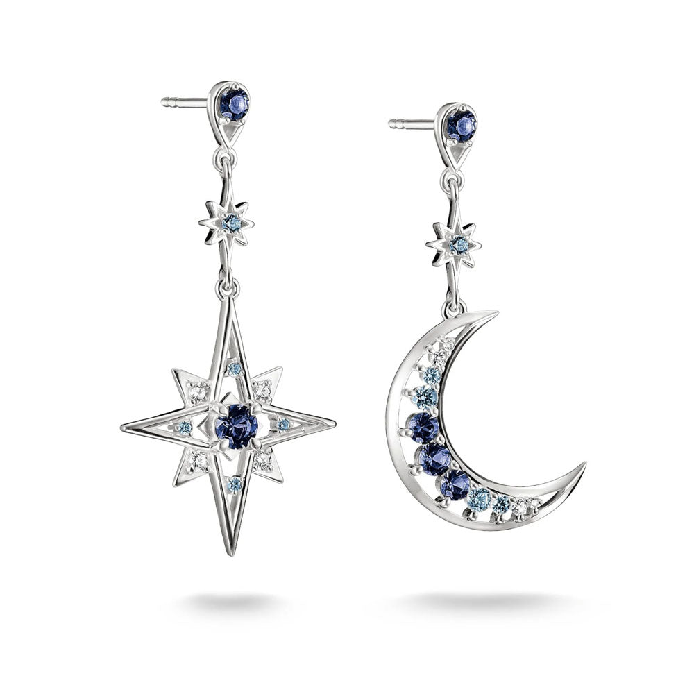 Earrings Moon and Star with Blue Stones