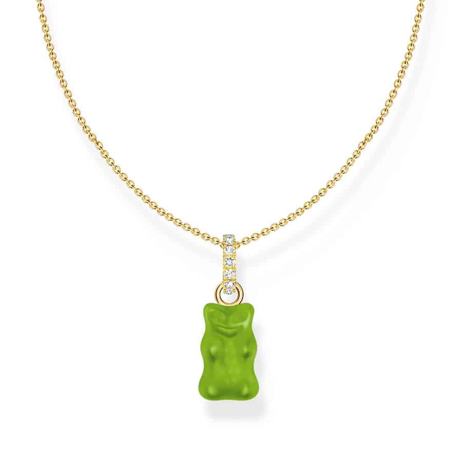 Necklace with Green Goldbear Pendant and Stones Silver