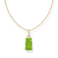 Necklace with Green Goldbear Pendant and Stones Silver