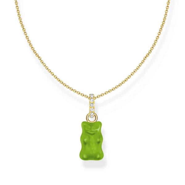 Necklace with Green Goldbear Pendant and Stones Silver
