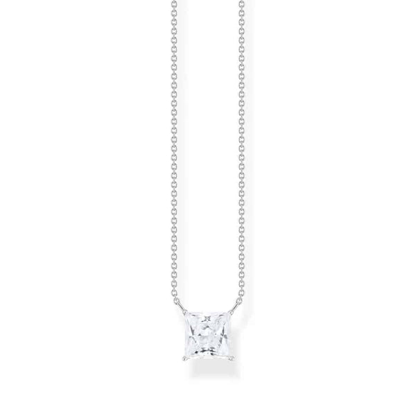 Necklace with Square Stone Pendant in White Silver