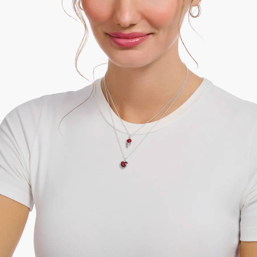 Necklace with Red Rose Pendant