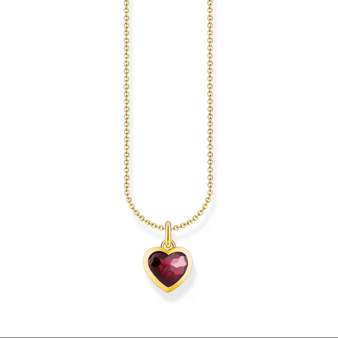 Heart Pendant Necklace Gold with Red Zirconia