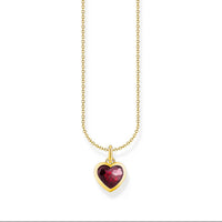 Heart Pendant Necklace Gold with Red Zirconia
