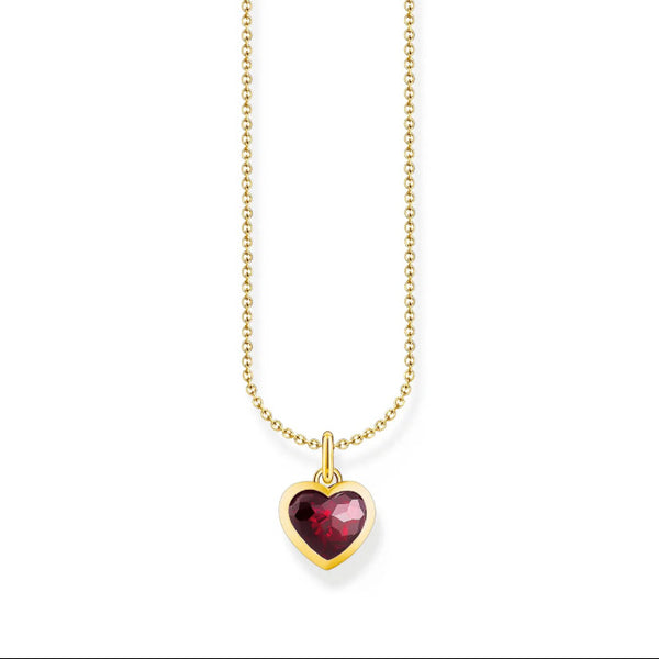 Heart Pendant Necklace Gold with Red Zirconia