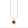Heart Pendant Necklace Gold with Red Zirconia