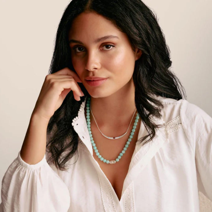 Half-Form Necklace with Red Zirconia Stone