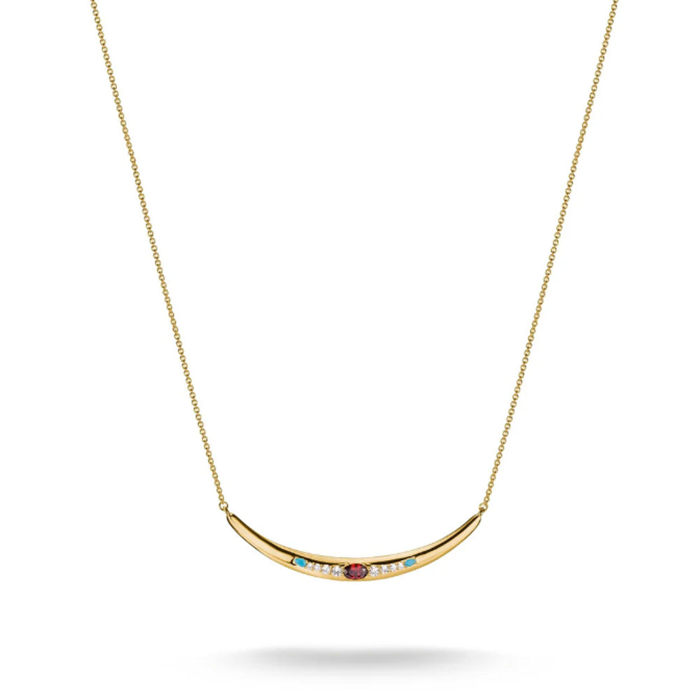 18K Gold Plated Half-Form Necklace with Red Zirconia Stone