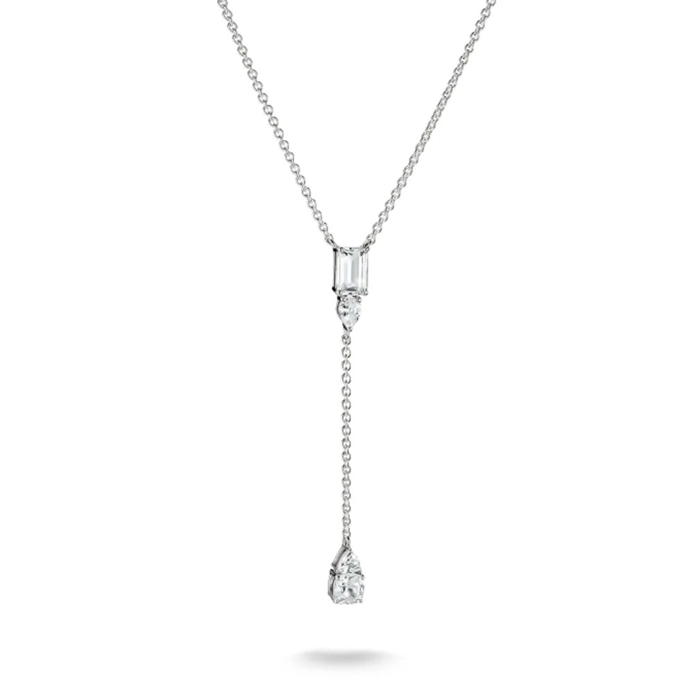Y Necklace with White Zirconia Stones Silver