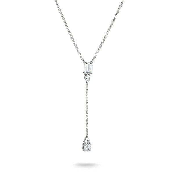 Y Necklace with White Zirconia Stones Silver