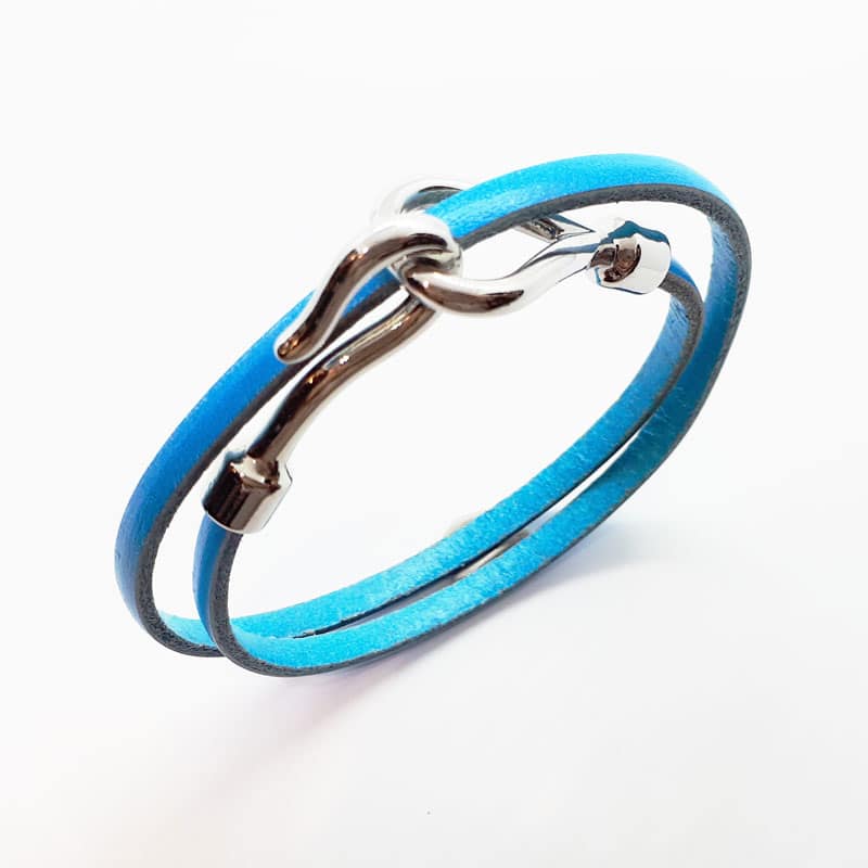 Double wrapping Leather Bracelet Blue