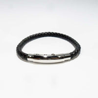 Adjustable Men's Leather Bangle Black