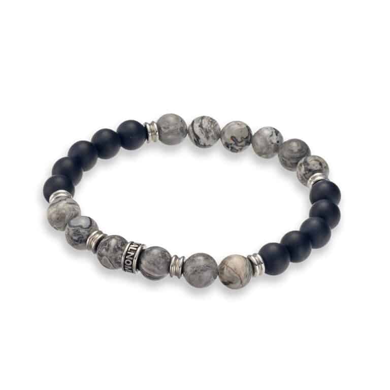 Grey Jasper and Onyx Beads Bracelet