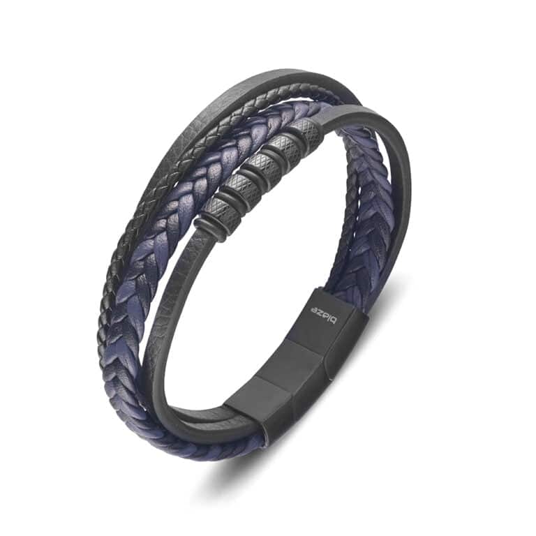 Black Braided Multi-strap Leather Bracelet