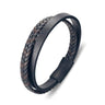 Black and Brown Braided Double-Strap Leather Bracelet