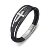 Black Leather Multi-strap with Large Cross Bracelet