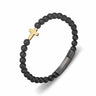 Matte Onyx Bead and Cross Bracelet Yellow Gold
