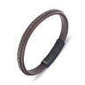 Stitched Brown Leather Bracelet Black Clasp