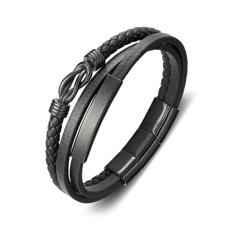 Multi-Strap Leather Bracelet with ID Plate