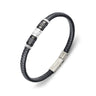 Black Leather braid Bracelet with Stainless Steel Beads Bangle