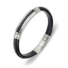 Black Leather Bracelet Stainless Steel Bangle