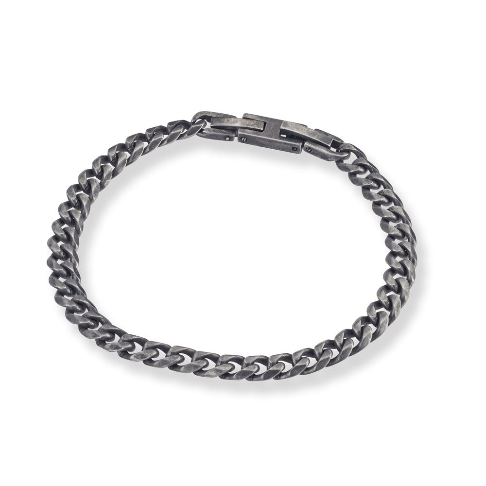 Adjustable Stainless Steel Cuban Link Bracelet Aged Finish