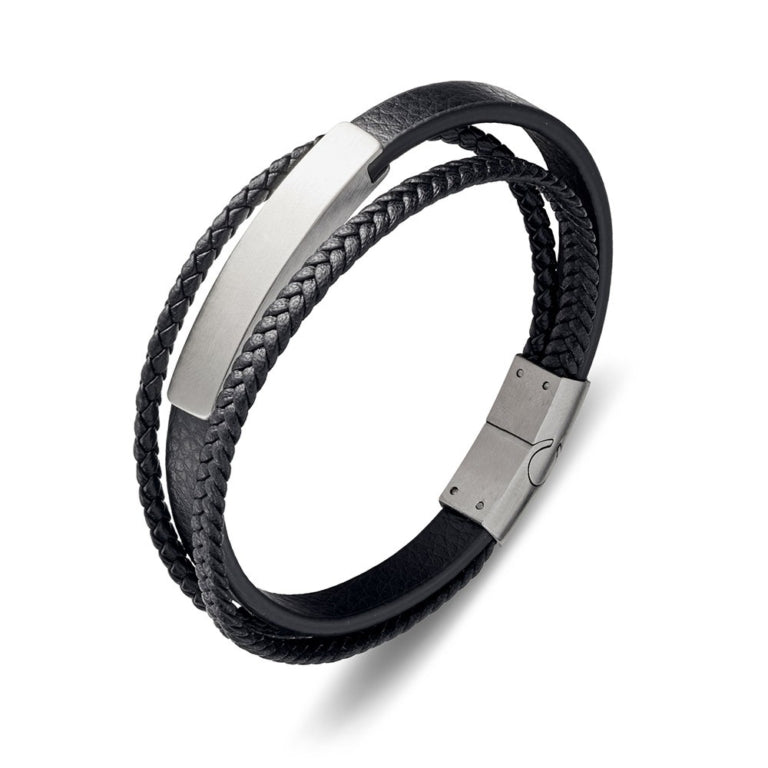 Triple Leather Bangle with ID Bracelet