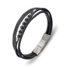 Multi Strap Leather Bracelet with Black Beads
