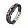 Multi Strand Brown Leather Bangle with Chain and Cross
