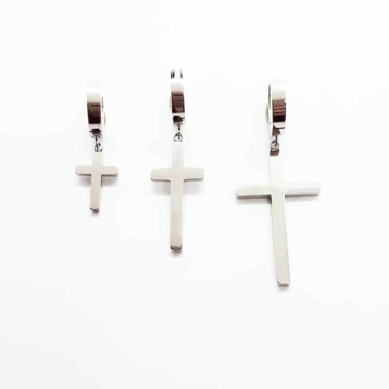 Stainless Steel Cross Drop high polished Earring