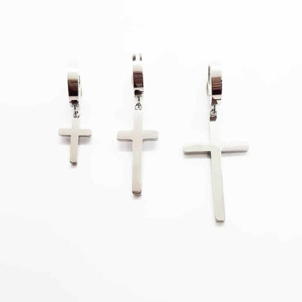 Stainless Steel Cross Drop high polished Earring