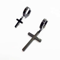Stainless Steel Cross Drop Earring Black