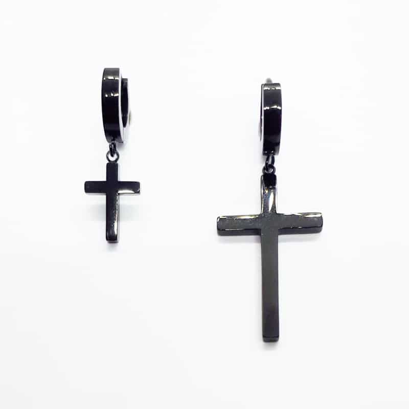 Stainless Steel Cross Drop Earring Black