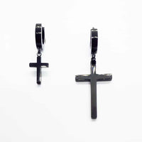 Stainless Steel Cross Drop Earring Black