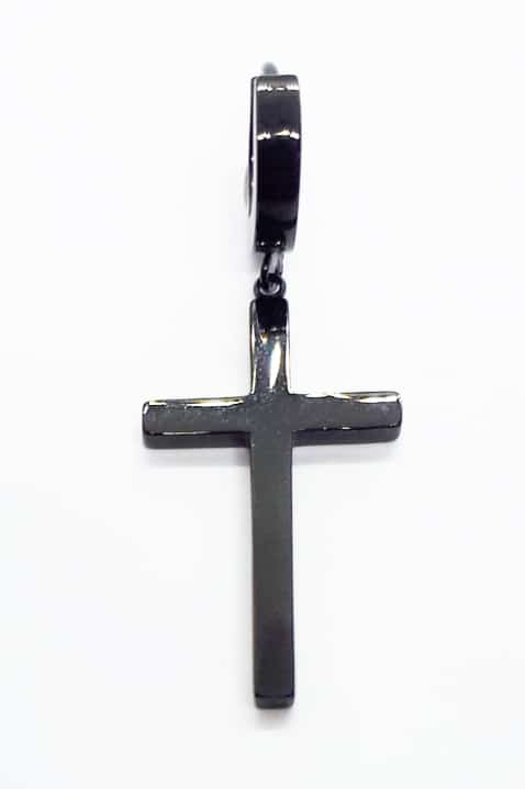 Stainless Steel Cross Drop Earring Black
