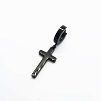 Stainless Steel Cross Drop Earring Black