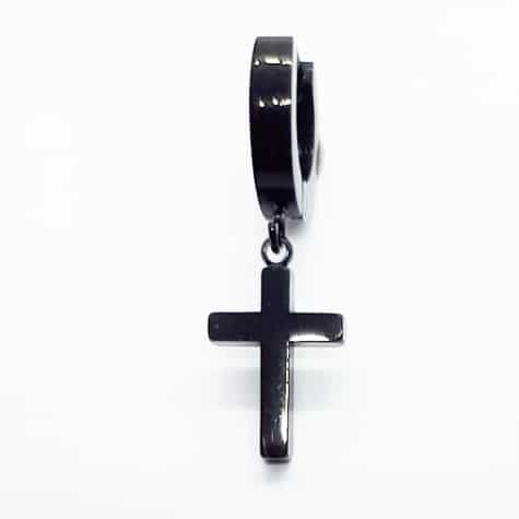 Stainless Steel Cross Drop Earring Black