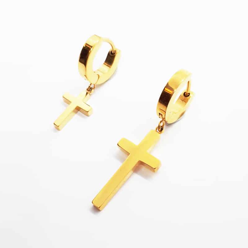 Stainless Steel Cross Drop Earring Gold