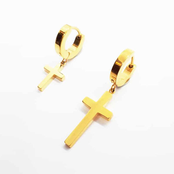 Stainless Steel Cross Drop Earring Gold