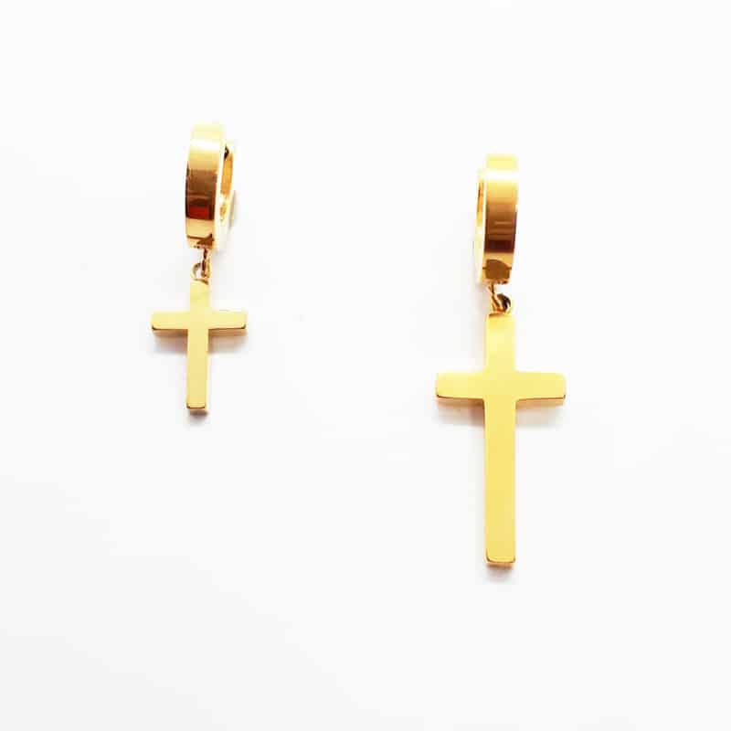 Stainless Steel Cross Drop Earring Gold