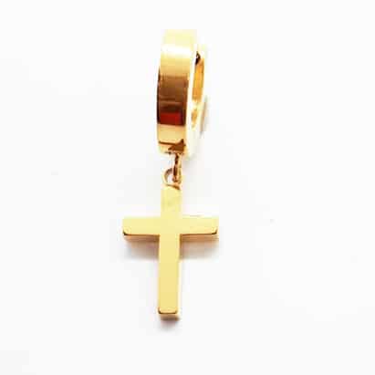Stainless Steel Cross Drop Earring Gold